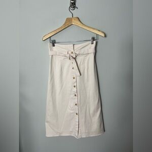 Loup Clothing Midi Skirt Button Front Belted High Waist Cotton Pale Pink 1023